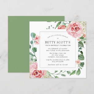 Rosa Rose Botanische 100. Geburtstagsparty Einladung
