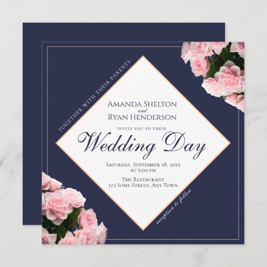 Rosa Rose Bouquet Blume Blumenhochzeit Einladung (Vorne/Hinten)