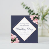 Rosa Rose Bouquet Blume Blumenhochzeit Einladung (Stehend Vorderseite)