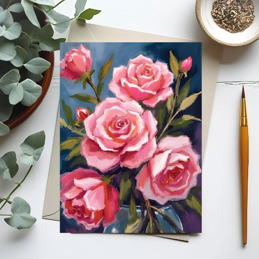 Rosa Rose Bouquet gestrichen Postkarte