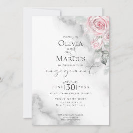 Rosa Rose Bouquet Pewter Wasserfarbe Einladung