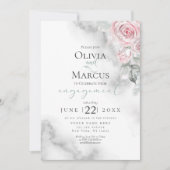 Rosa Rose Bouquet Pewter Wasserfarbe Einladung (Vorderseite)