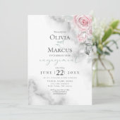 Rosa Rose Bouquet Pewter Wasserfarbe Einladung (Stehend Vorderseite)