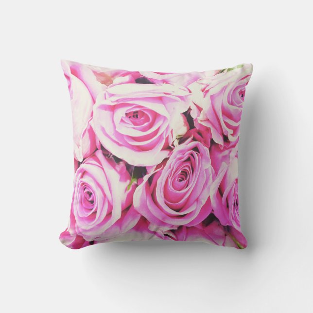 Rosa Rose Bouquet Throw Kissen (Vorderseite)