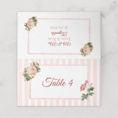 Rosa Rose Bouquet Tischkarte in Rosa Rosa Platzkarte (Außenseite Aufgefaltet)