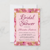 Rosa Rose Brautparty Monogramm Einladung (Vorderseite)