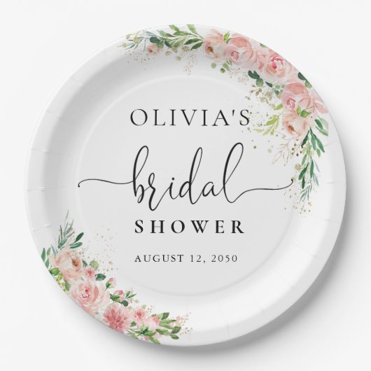 Rosa-Rose-Brautparty-Papierplatte Pappteller (Vorderseite)