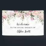 Rosa Rose Brautparty Willkommen Banner<br><div class="desc">Schöne Rose schaffen ein atemberaubendes Brautparty Begrüßungsbanner. Eine prächtige Anordnung rosa Rosen rot zusammen mit verschiedenen Weinreben und Blätter machen es zu einem sehr modernen Blumendesign. Es hat ein wenig Boho Chic-Flair, wegen der gefährlichen Weinreben und Blätter. Dieses Brautparty-Banner ist Teil der Summer Romance Kollektion.Es enthält koordinierende Vorlagen, die es...</div>