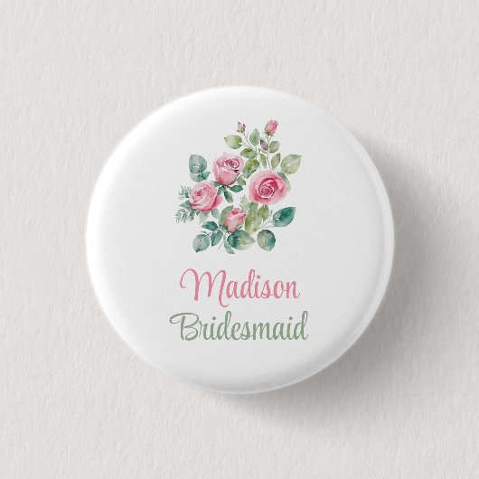 Rosa Rose Bridesmaid Blumenknopf Button (Vorderseite)