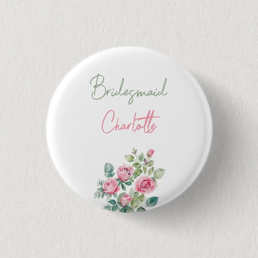 Rosa Rose Bridesmaid Brautparty Button (Vorderseite)
