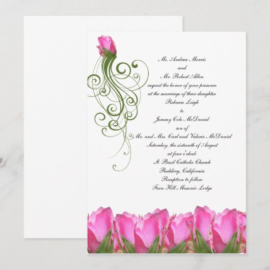 Rosa Rose Bud Einladung (Vorne/Hinten)