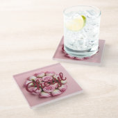 Rosa Rose Buds Cheryl Burgundy Pink Glass Unterset Glasuntersetzer (Schrägansicht)