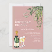 Rosa Rose | Champagne Garden Geburtstag Abendessen Einladung (Vorderseite)