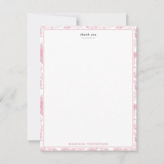 Rosa Rose Chinoiserie Muster Dankeskarte (Vorderseite)