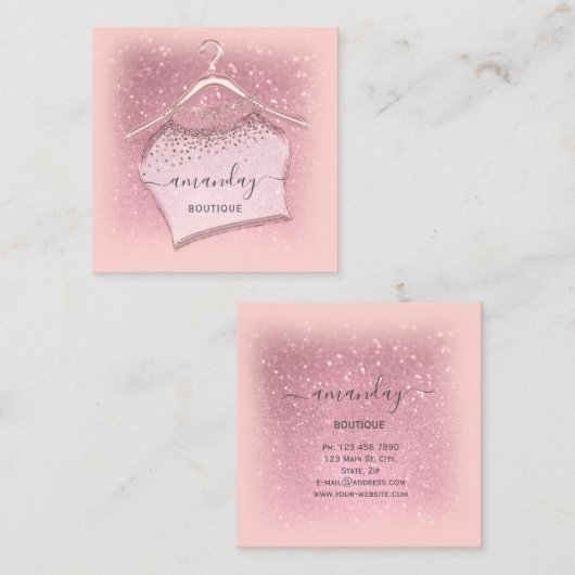 Rosa Rose Cloth Hanger Fashion Boutique Quadratische Visitenkarte (Vorne/Hinten)