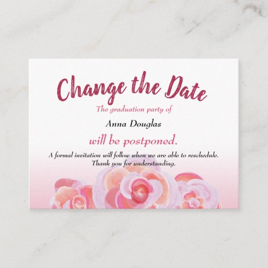 Rosa Rose - Datum ändern Hinweiskarte (Vorderseite)