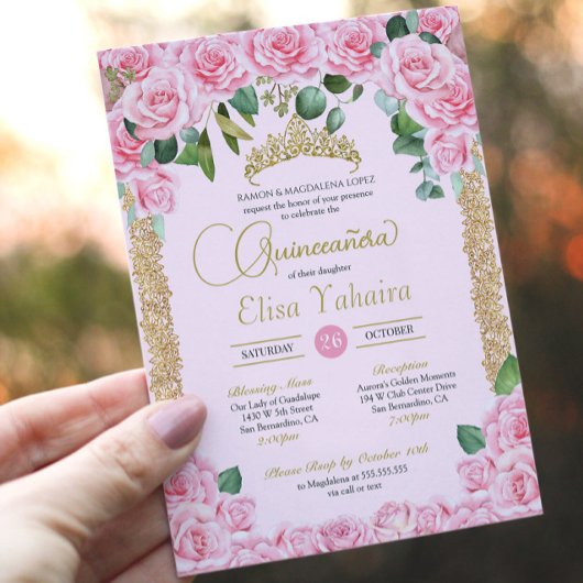 Rosa Rose Decorative Gold Elegante Einladung