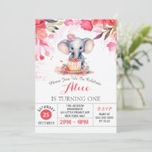 Rosa Rose der Blütenwelt Elefantenfeier Einladung (Stehend Vorderseite)