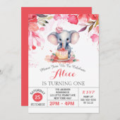 Rosa Rose der Blütenwelt Elefantenfeier Einladung (Vorne/Hinten)