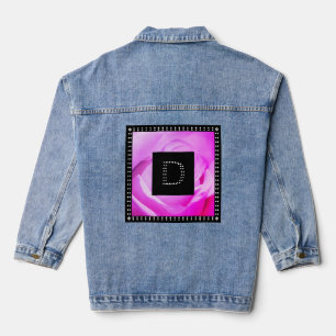 Rosa Rose Diamanteffekt Trendy Cool Monogram Jeansjacke