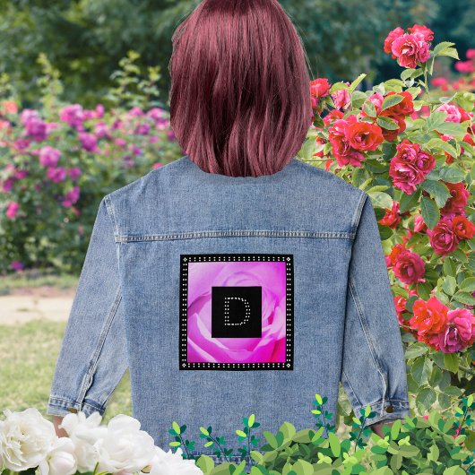 Rosa Rose Diamanteffekt Trendy Cool Monogram Jeansjacke