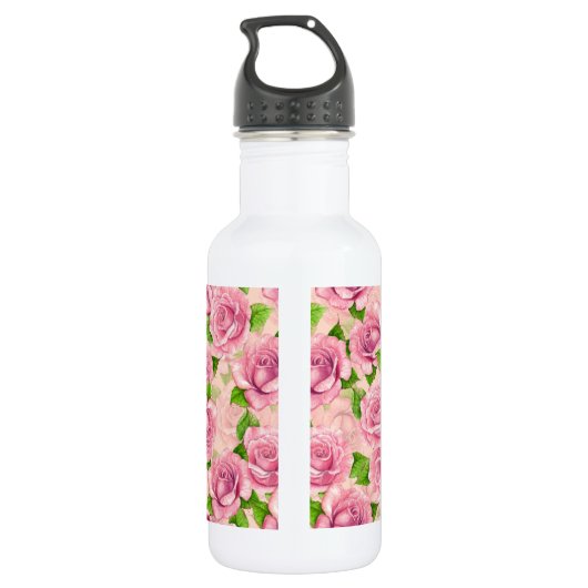 Rosa Rose Edelstahlflasche (Rückseite)