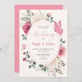 Rosa Rose Einladung (Vorne/Hinten)