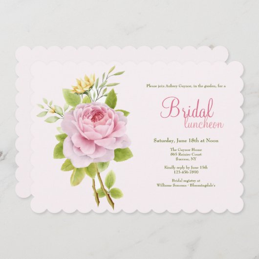 Rosa Rose Einladung (Vorne/Hinten)