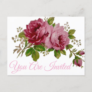 Rosa Rose Einladung Postkarte