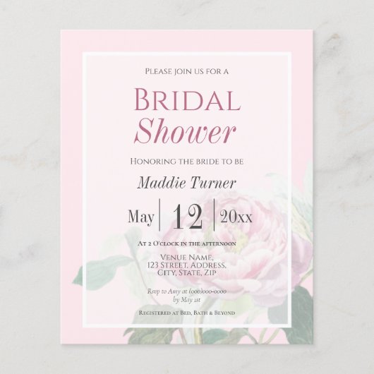 Rosa Rose | Einladung zur Brautdusche (Vorderseite)