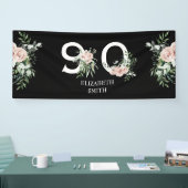 Rosa Rose Elegant 90. Black Birthday Party Banner (Messe)