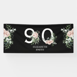 Rosa Rose Elegant 90. Black Birthday Party Banner