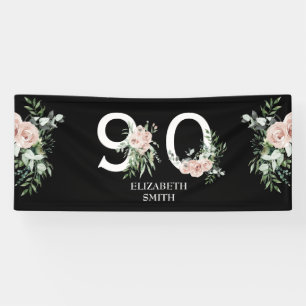 Rosa Rose Elegant 90. Black Birthday Party Banner