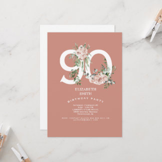 Rosa Rose Elegant 90. Geburtstagsparty Einladung