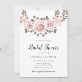 Rosa Rose Elegant Brautdusche Einladung (Vorderseite)