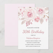 Rosa Rose Elegante Frauen 30. Geburtstag Party Einladung (Vorne/Hinten)