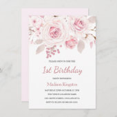 Rosa Rose Elegante Girls 1. Geburtstag Party Einladung (Vorne/Hinten)