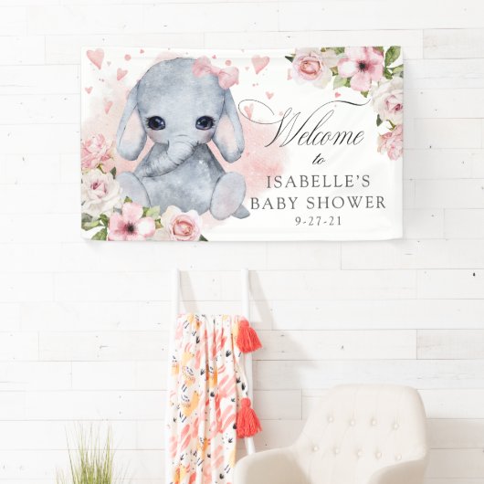 Rosa Rose Elephant Babydusche Hintergrund Banner (Insitu)