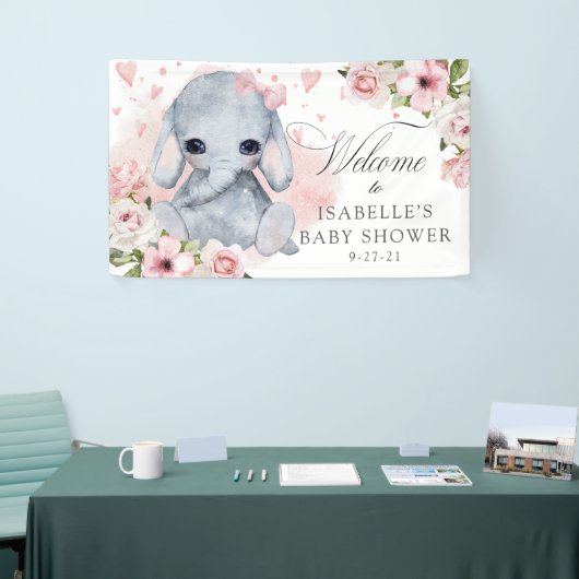 Rosa Rose Elephant Babydusche Hintergrund Banner (Messeveranstaltung)