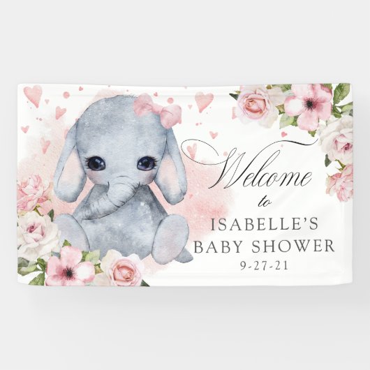 Rosa Rose Elephant Babydusche Hintergrund Banner (Horizontal)