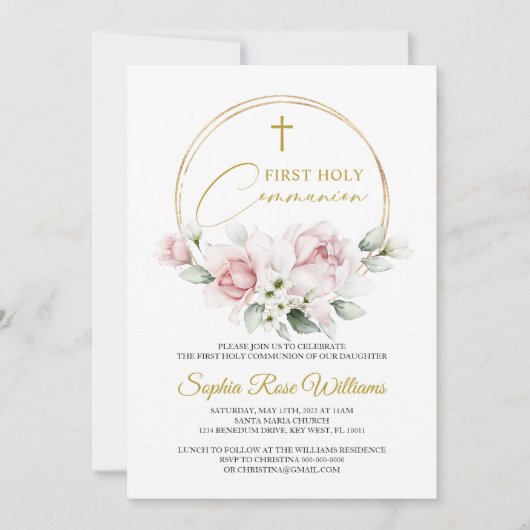 Rosa Rose Erste Heilige Kommune Einladung (Vorderseite)