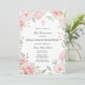 Rosa Rose Erste Kommune Blush Pink Rose Einladung (Stehend Vorderseite)