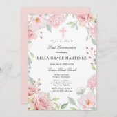 Rosa Rose Erste Kommune Blush Pink Rose Einladung (Vorne/Hinten)