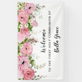 Rosa Rose Erste Kommune Blush Pink Rose Willkommen Banner (Vertikal)