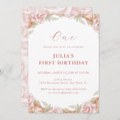 Rosa Rose Erster Geburtstag Einladung (Vorne/Hinten)