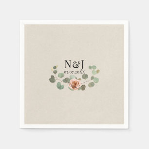 Rosa Rose & Eukalyptus Herz Rustikale Hochzeit Serviette