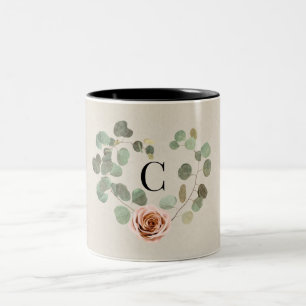 Rosa Rose & Eukalyptus Herz Rustikale Hochzeit Zweifarbige Tasse