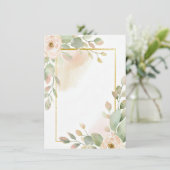 Rosa Rose, Eukalyptus und Goldrahmen Blanche Hochz Einladung (Stehend Vorderseite)