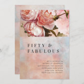 Rosa Rose fifty Fabulous floral Minimal botanisch Einladung (Vorne/Hinten)