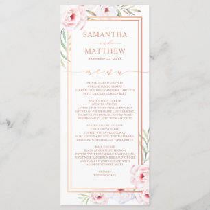Rosa Rose Flora Goldmedaille Hochzeitmenü Menükarte